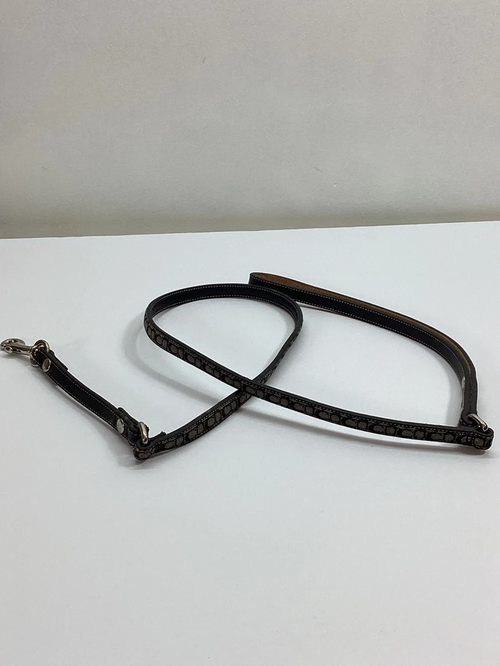 Coach jacquard and leather dog leash in black and gray